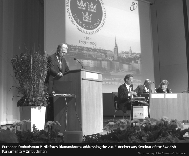 European Ombudsman P. Nikiforos Diamandouros addressing the 200th Anniversary Seminar of the Swedish Parliamentary Ombudsman. Photo courtesy of the European Ombudsman