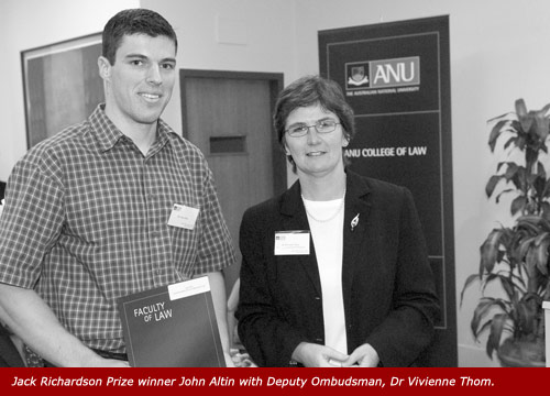 Jack Richardson Prize winner John Altin with Deputy Ombudsman, Dr Vivienne Thom.