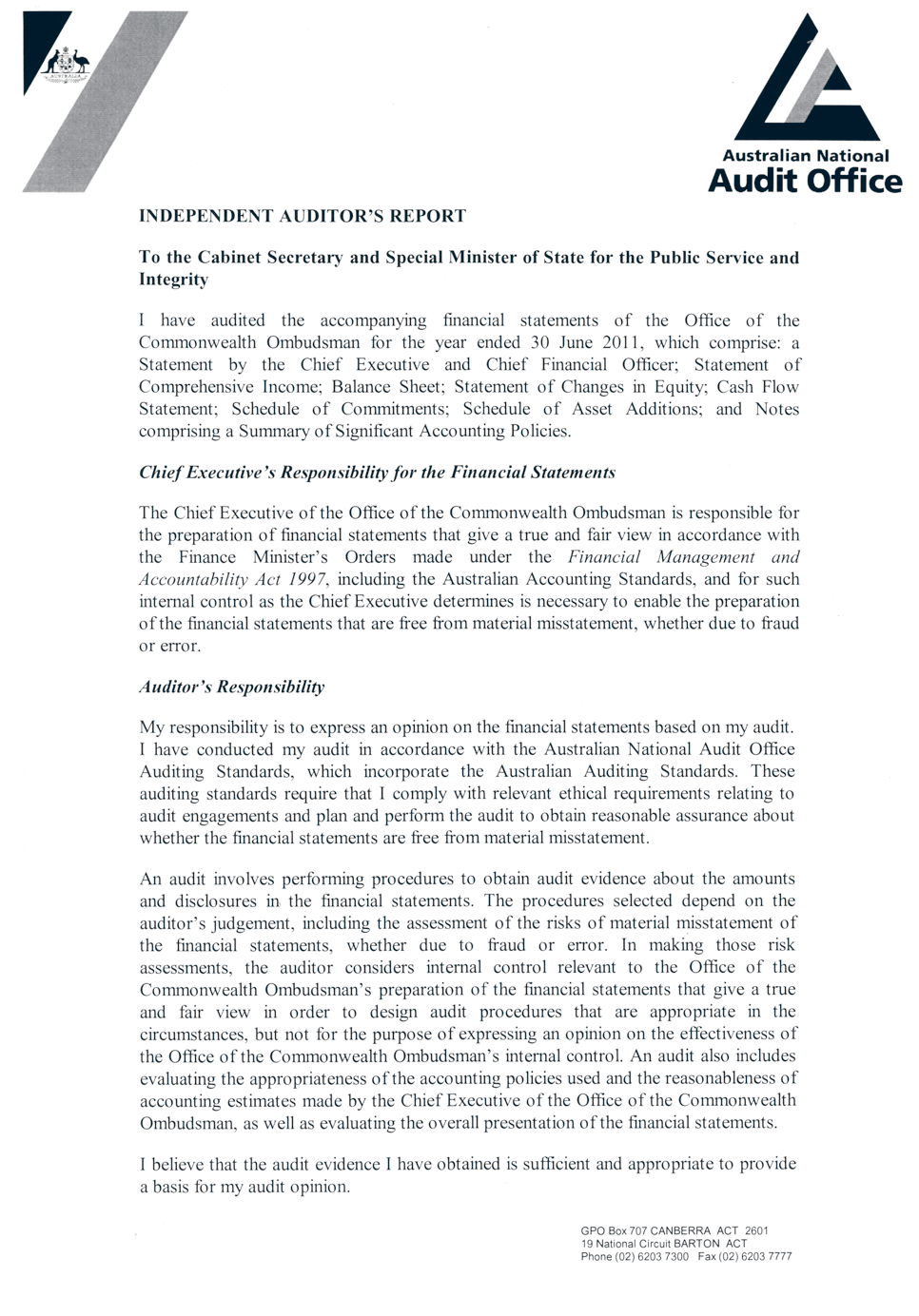 Independent Auditors Report Page 1