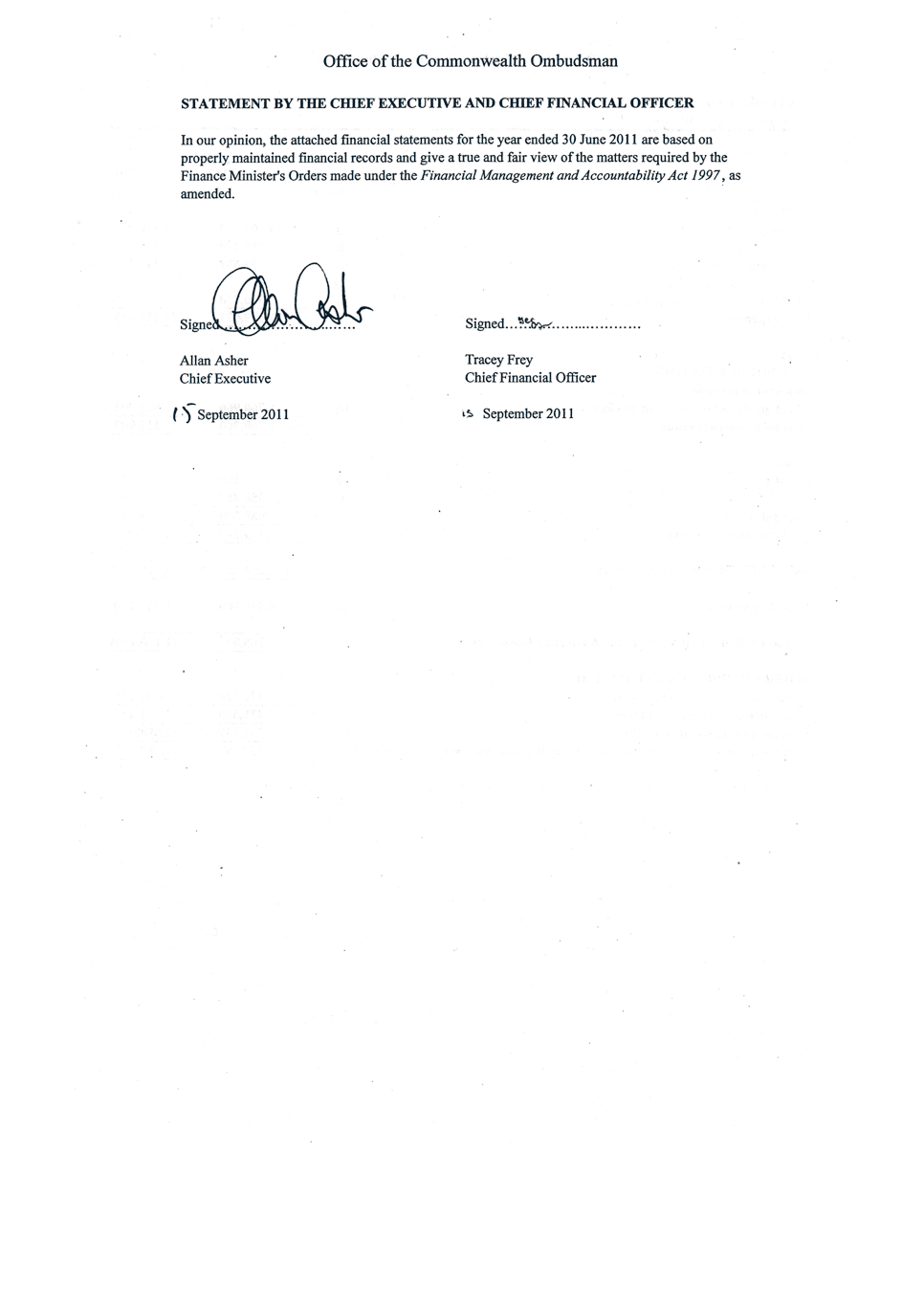 Statement by the chief executive and chief financial officer