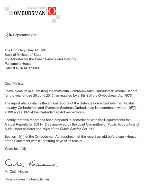 Letter to the Minister
