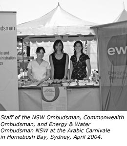Staff of the NSW Ombudsman, Commonwealth Ombudsman, and Energy & Water Ombudsman NSW at the Arabic Carnivale in Homebush Bay, Sydney, April 2004.