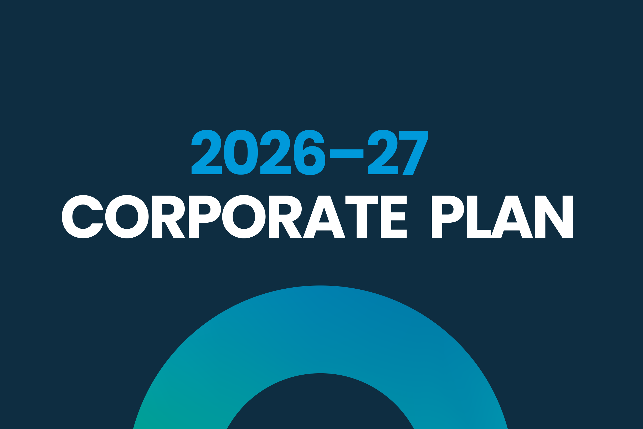 Text reading '2026-27 CORPORATE PLAN' on a navy blue background with a cropped Commonwealth Ombudsman logo