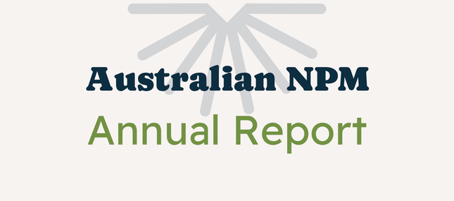 Charcoal text reading 'Australian NPM' and green text reading 'Annual Report' on a white background with a grey Australian NPM logo.