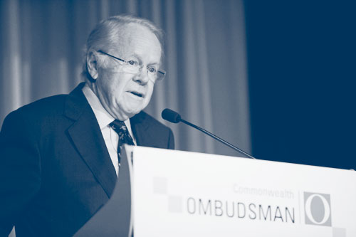 Photo credit: Steve KeoghThe Hon. John Clarke QC addressed the 2009 Commonwealth Ombudaman national conference