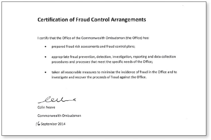 Certification of Fraud Control Arrangements