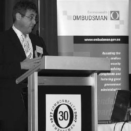 Photo: Mr Brett Phillips, Executive Director of ACT Office of Regulatory Services, speaking at 30th anniversary seminar