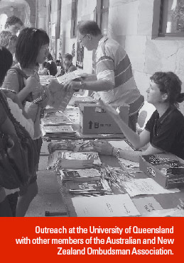 Photo: Outreach at the University of Queensland with other members of the Australian and New Zealand Ombudsman Association.