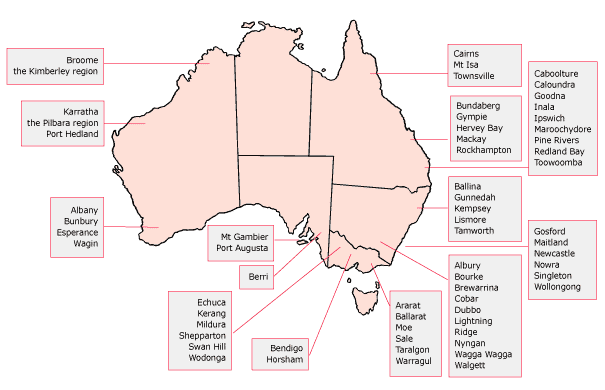Map of Australia's regional areas