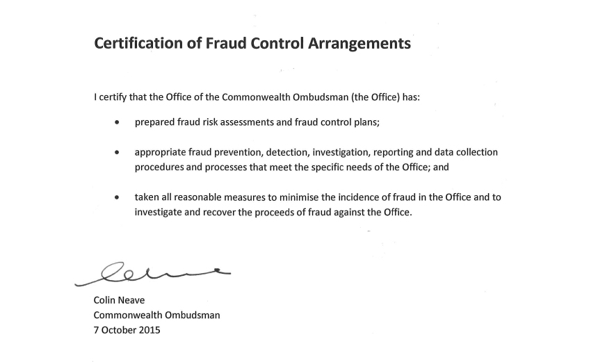 Fruad control arrangements certificate