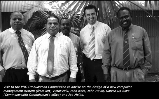 Visit to the PNG Ombudsman Commission to advise on the design of a new complaint management system  (from left) Victor Milli, John Nero, John Hevie, Darren Da Silva (Commonwealth Ombudsman